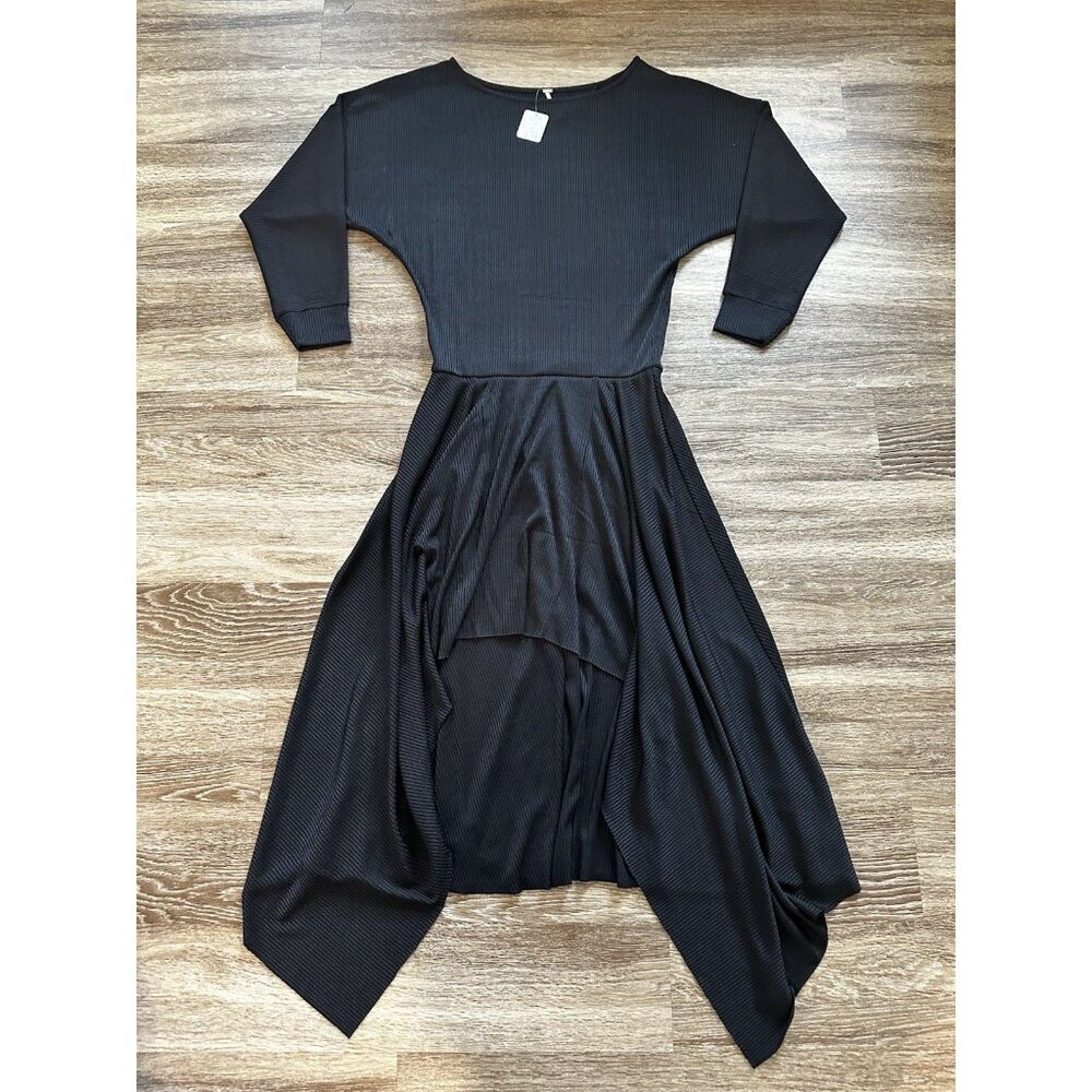 Free People NWT Ribbed Maxi Long Sleeve Black High Low Dress Size Large - Picture 1 of 8